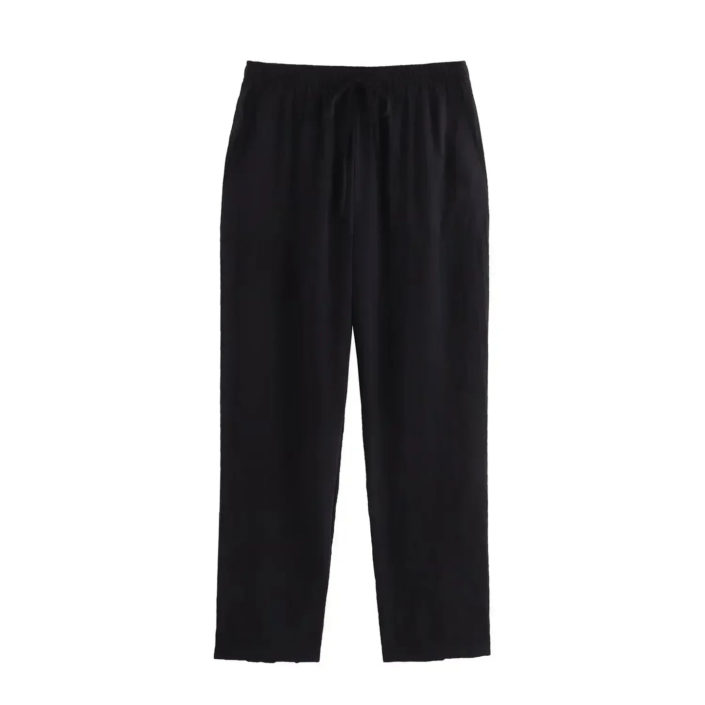 Women's new Fashion side pocket decoration loose casual versatile pants retro elastic waist drawstring Ankle pants Mujer