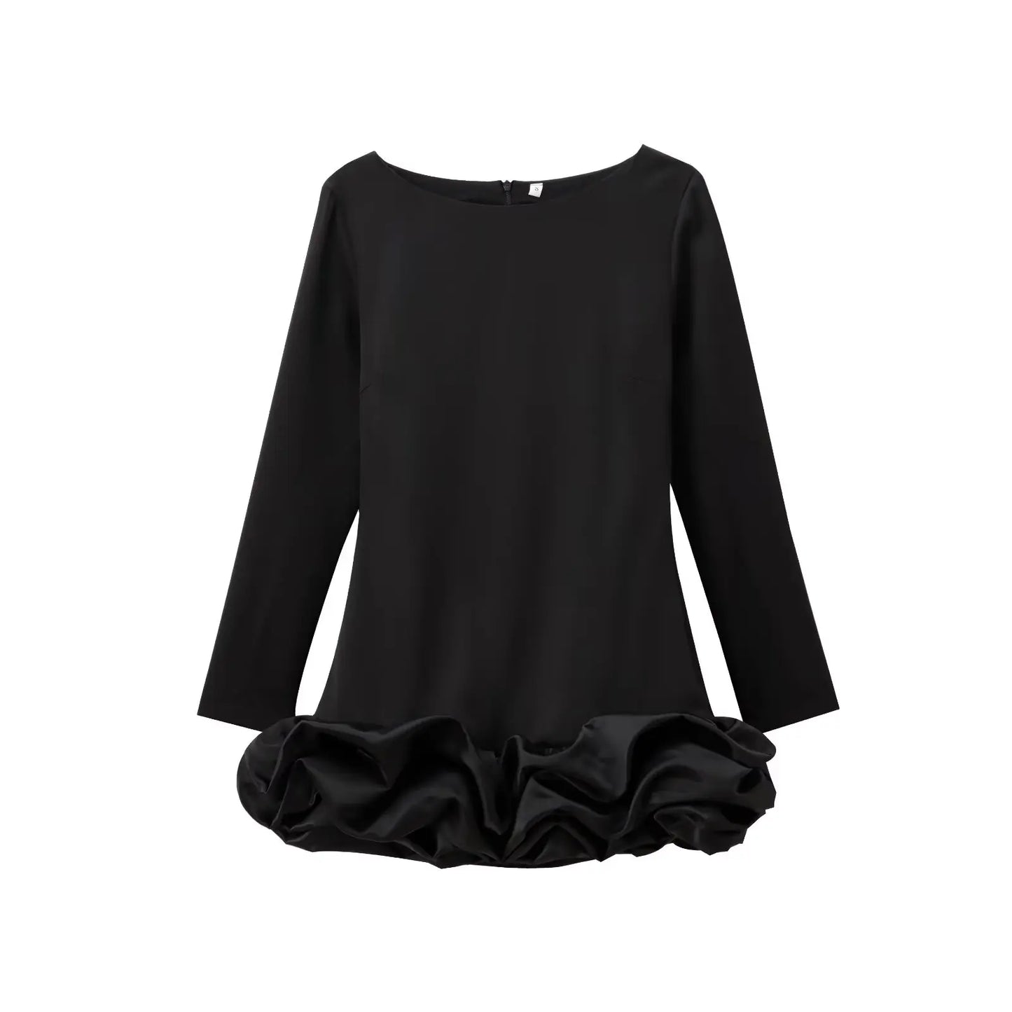 Women's new fashion layered hem design slim versatile sequin mini dress retro O-Neck long sleeved women's dress Mujer