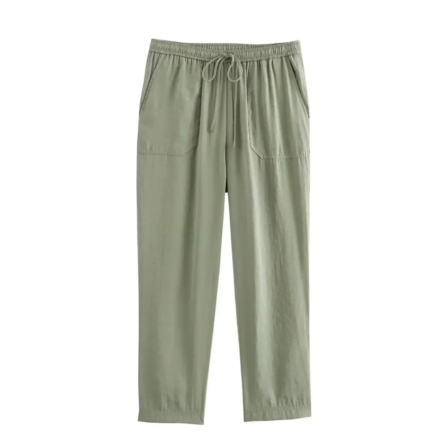 Women's new Fashion side pocket decoration loose casual versatile pants retro elastic waist drawstring Ankle pants Mujer