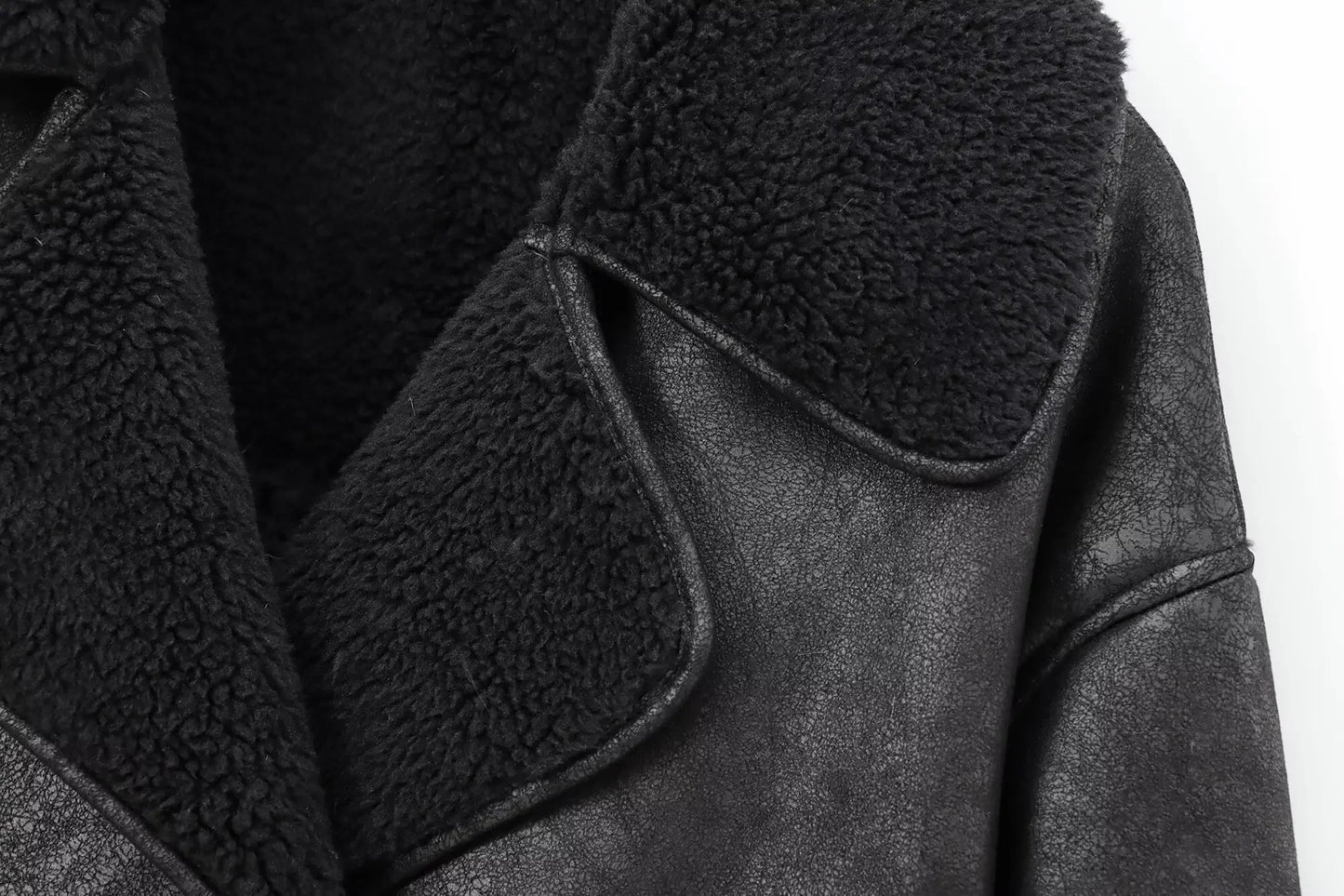 Women's winter fashion loose double-sided warm Fur Faux Leather jacket Coat retro long sleeved pocket women's Coat chic Tops