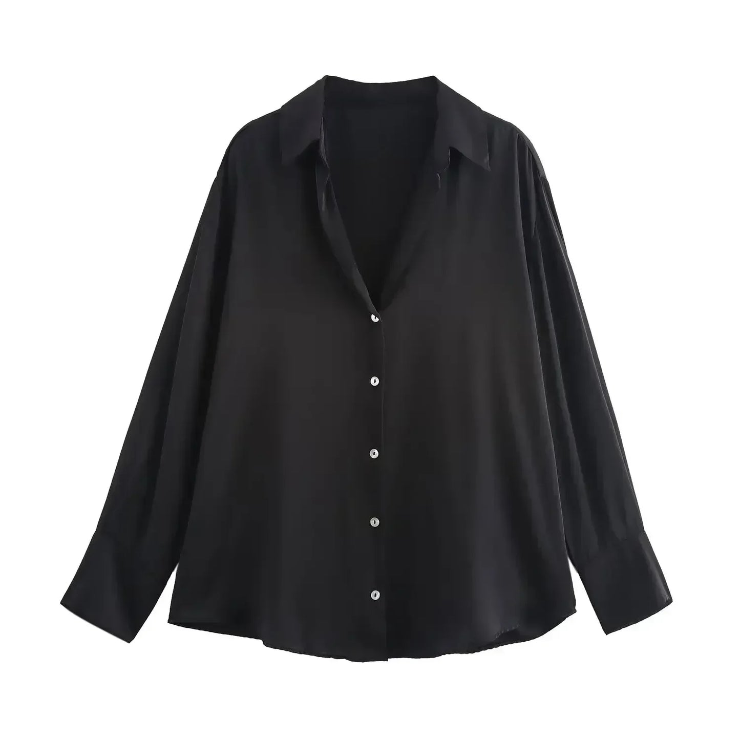 Women's new fashion loose printed striped shirt casual single breasted satin shirt retro long sleeved women's shirt chic top