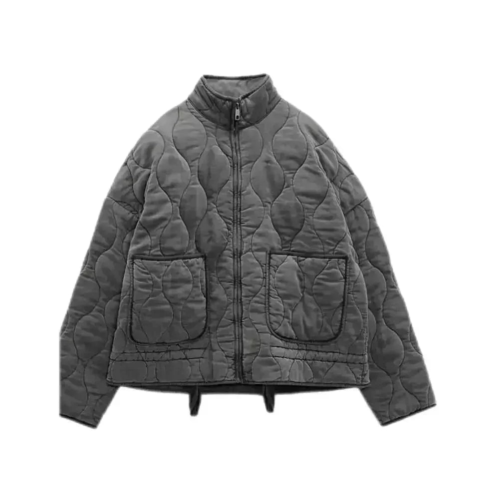 Women's 2024 New Fashion Large Pocket Decoration Loose Warm Washed Cotton Coat Retro Long Sleeve Zipper Women's Coat