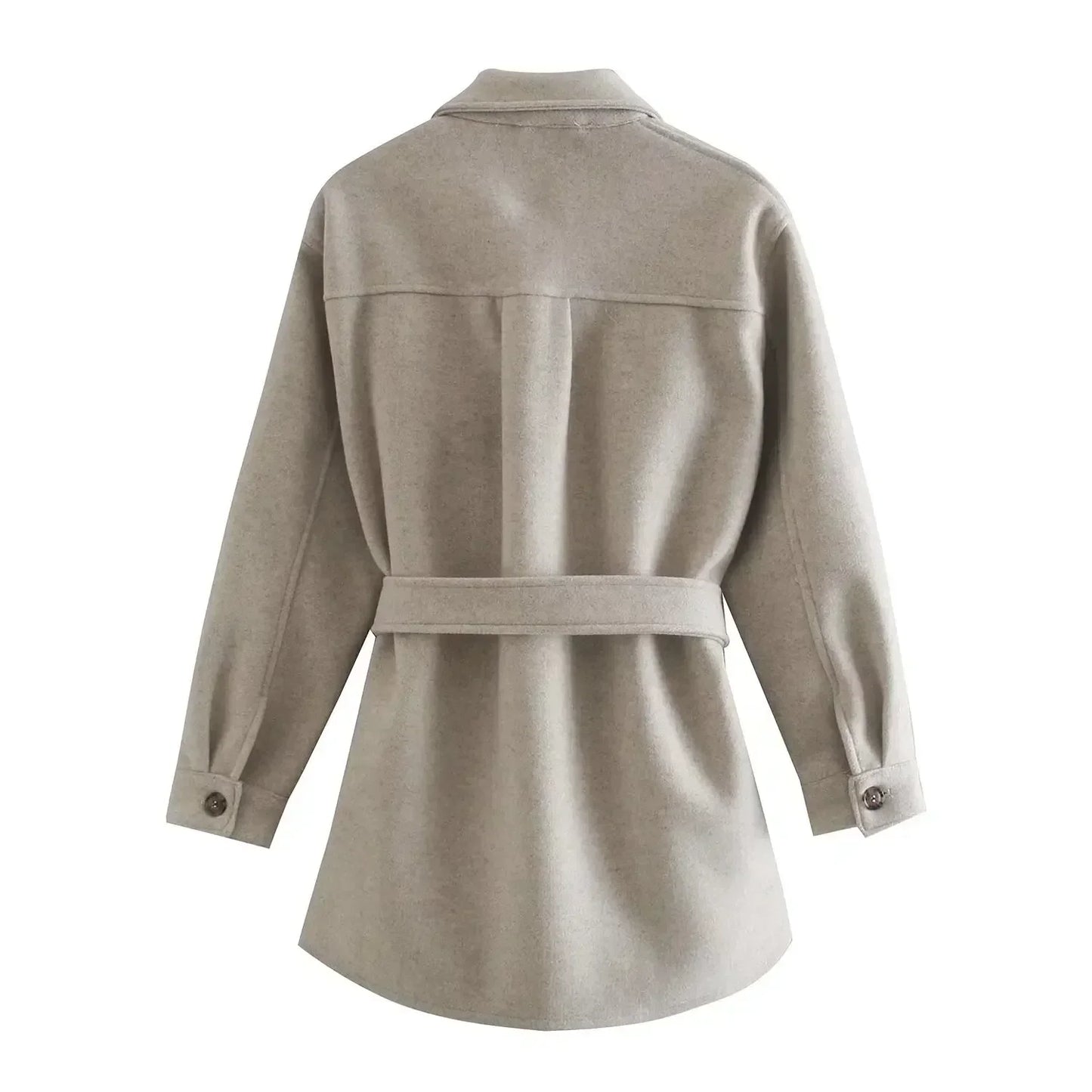 Women's 2024 new Fashion With belt loose single breasted shirt style warm woolen coat retro long sleeved women's coat chic