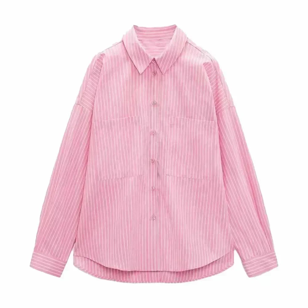 Women 2023 spring New Fashion Multicolor stripe Silk satin texture hang down Blouses Long Sleeve Button-up Female Shirts
