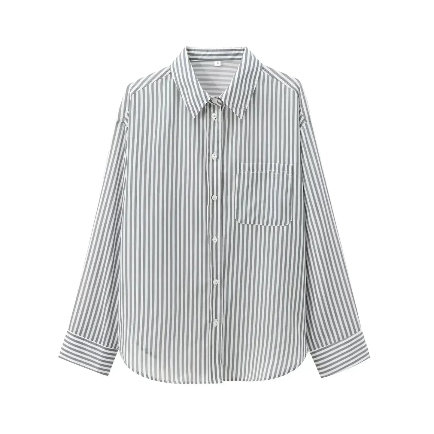 Women's 2024 new fashion pocket decoration loose striped asymmetrical shirt retro long sleeved button up women's shirt
