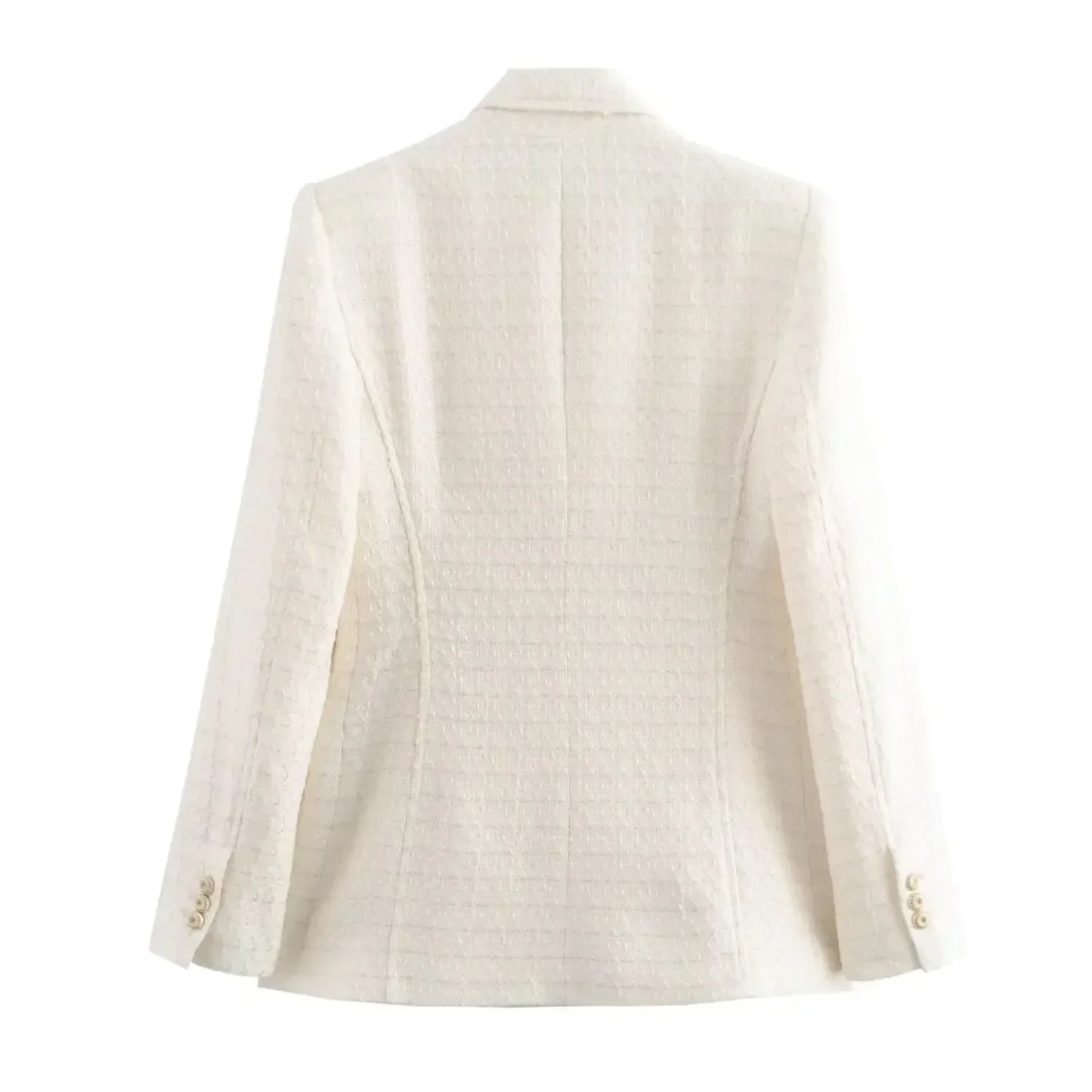 Ladies' new fashion Flip decoration slim double breasted Tweed Check textured suit coat retro long sleeved women's coat chic top