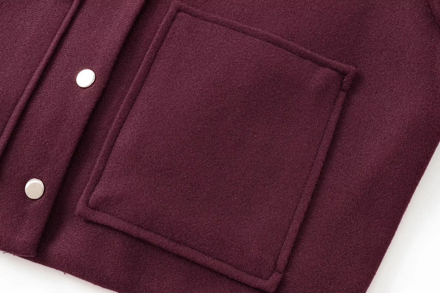 Women's new Fashion Pocket decoration short stand collar woolen jacket coat retro long sleeved button up women's coat chic top