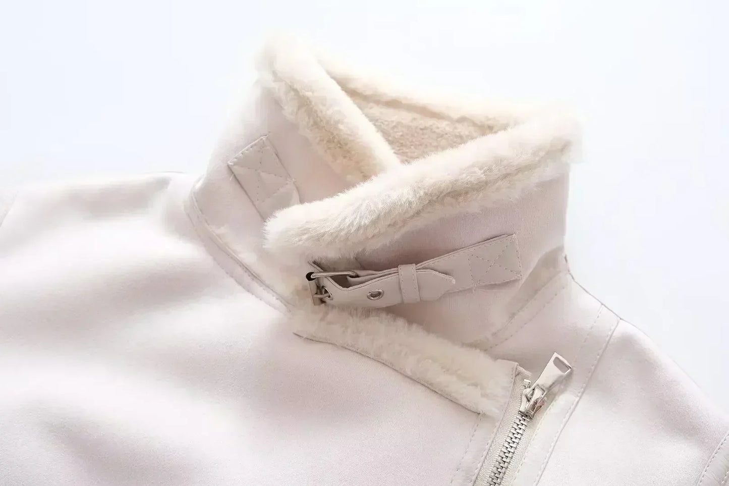 Women Winter Fashion Cropped Fur Faux Leather Warm Jacket Coat Vintage Long Sleeve Side Pockets Female Outerwear Chic Tops