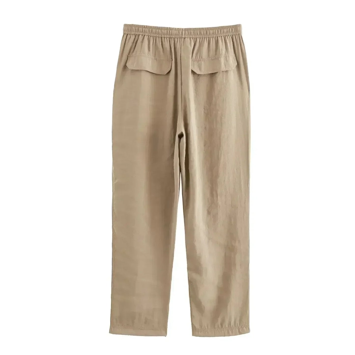 Women's new Fashion side pocket decoration loose casual versatile pants retro elastic waist drawstring Ankle pants Mujer