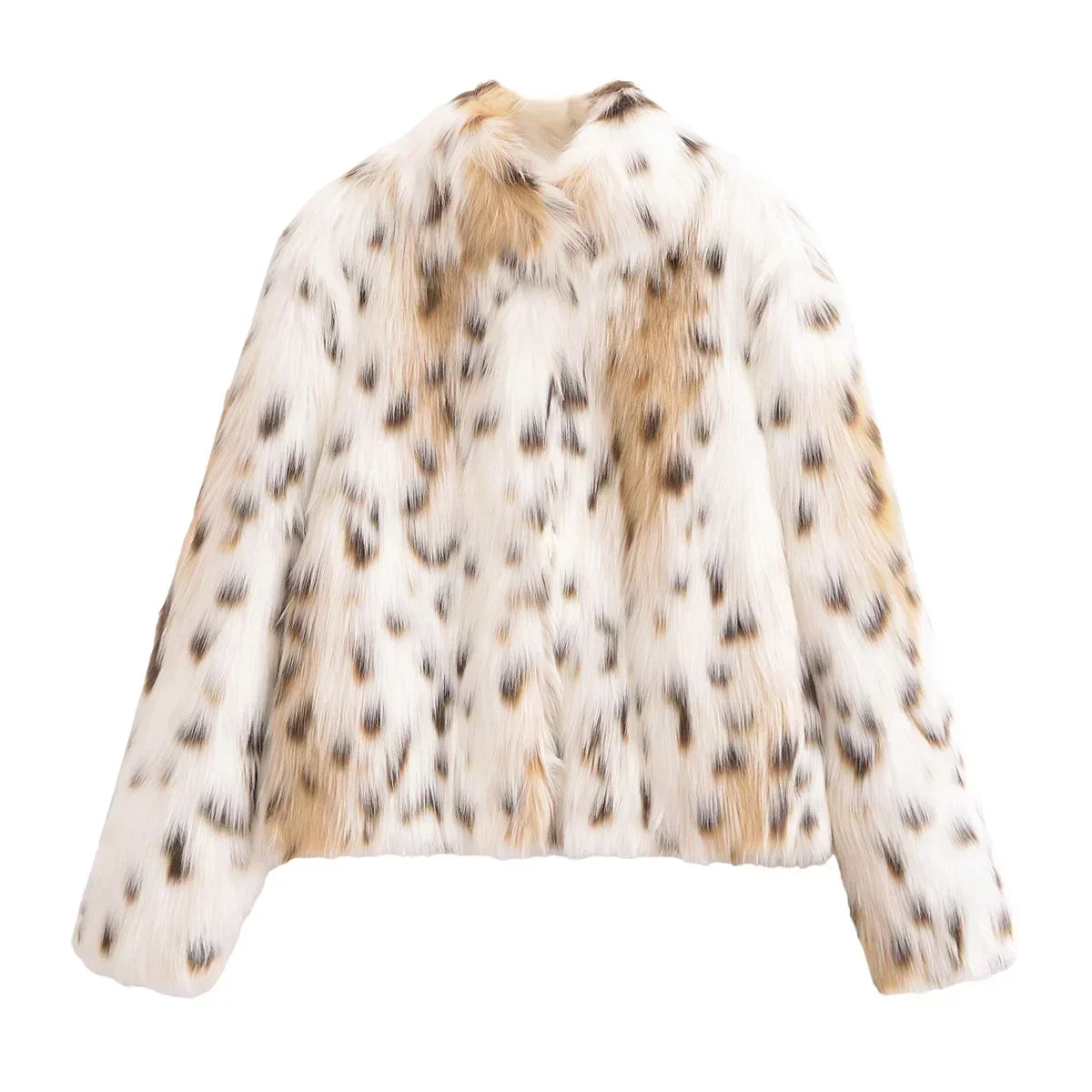 Women's new fashion artificial fur effect short warm print striped fleece coat retro long sleeved pocket women's coat chic top