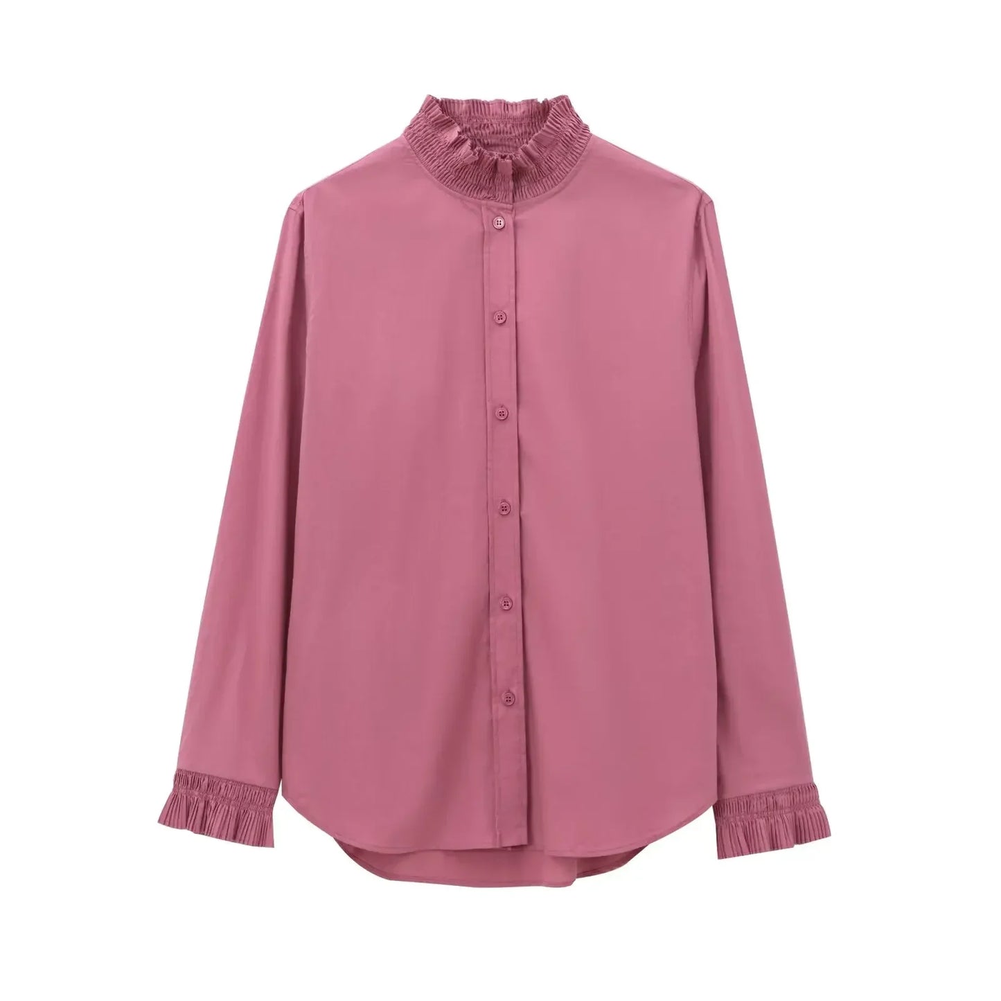 Women's new fashion pleated layered decoration casual single breasted solid shirt retro long sleeved women's shirt chic top