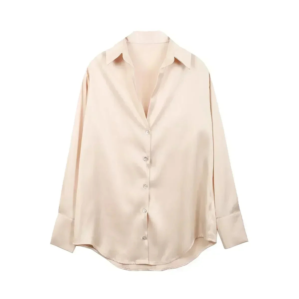 Women 2024 New Fashion Flowy Satin Loose Shirts Blouses Vintage Long Sleeve Button-up Female Shirts Tops