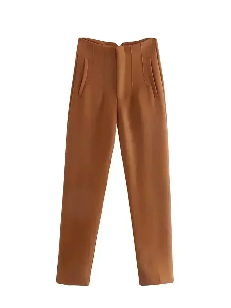 Woman Pants 2023 Chic Fashion Office Wear Pants For Women Vintage High Waist Zipper Fly Female Ankle Trousers Mujer