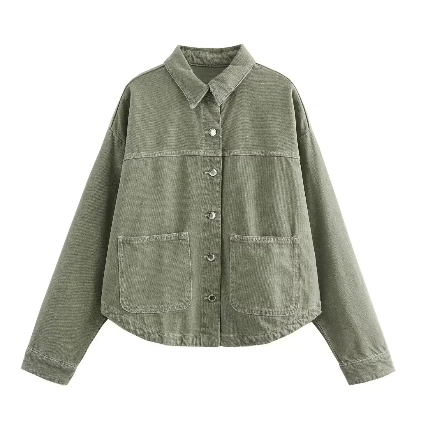 Women's new fashion large pocket decoration loose casual denim jacket coat retro long sleeved Button up women's coat chic