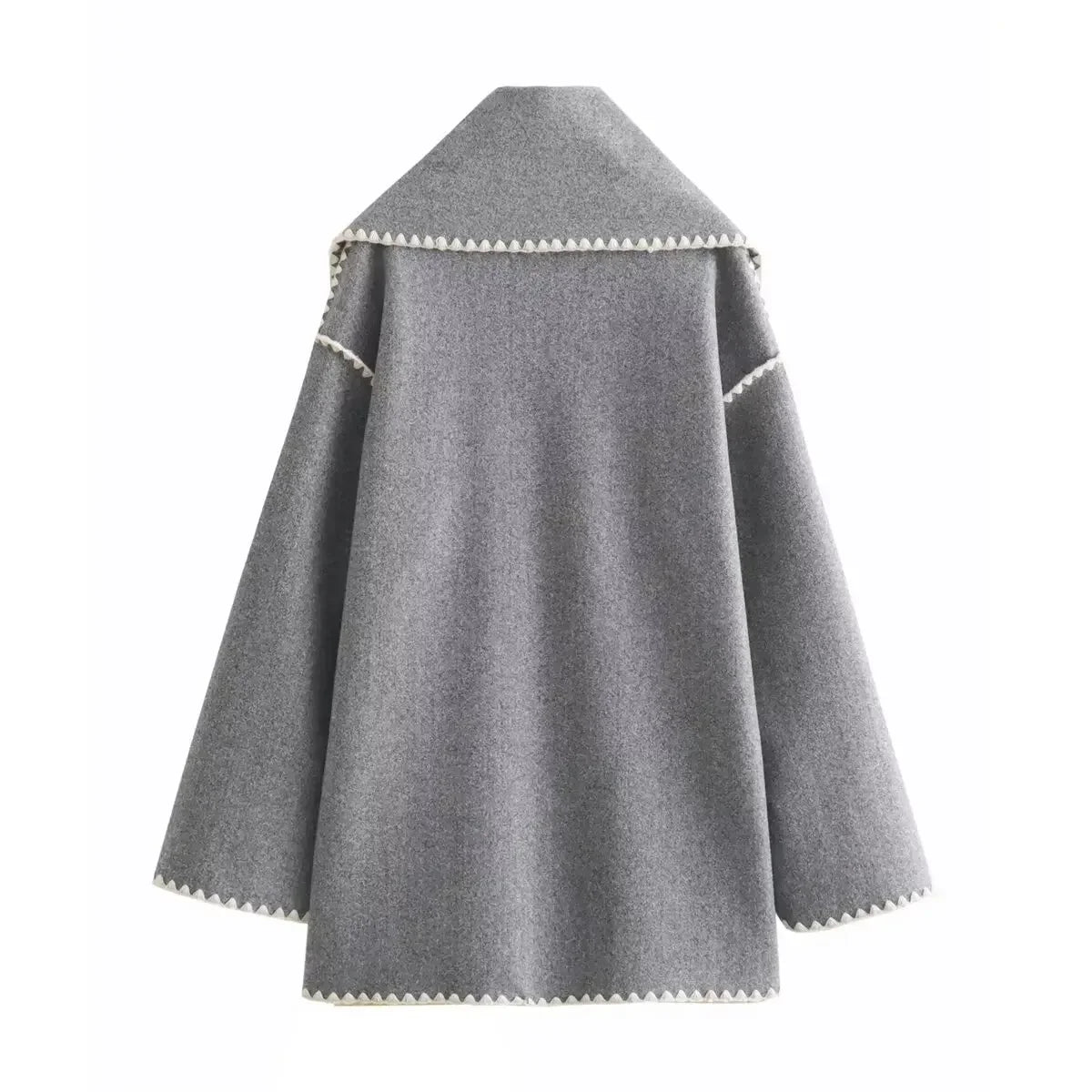 Women's new fashion scarf decoration loose single breasted patchwork woolen coat retro long sleeved pocket women's coat Chic top