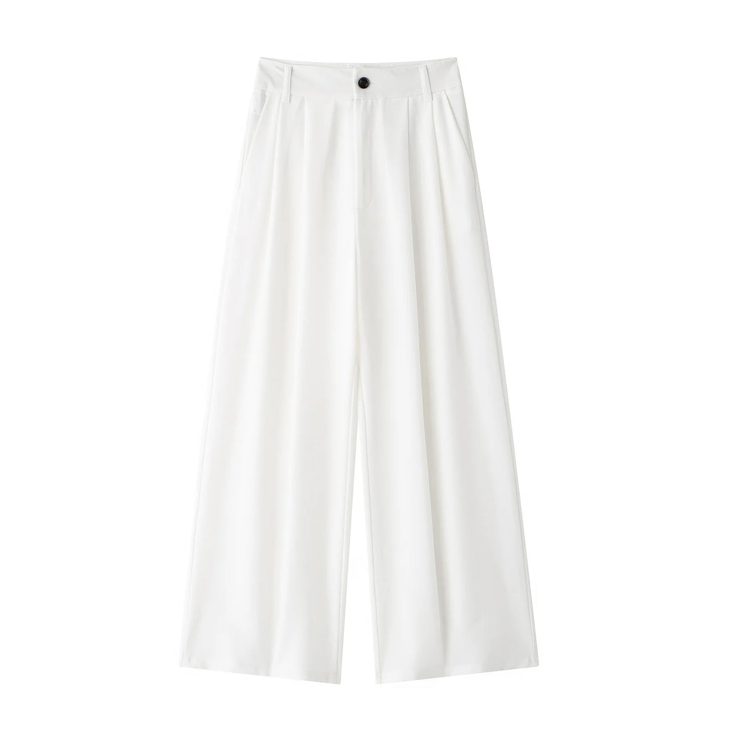 Women's new Fashion pleated decoration loose side pocket casual versatile wide leg pants retro high waisted zipper women's pants