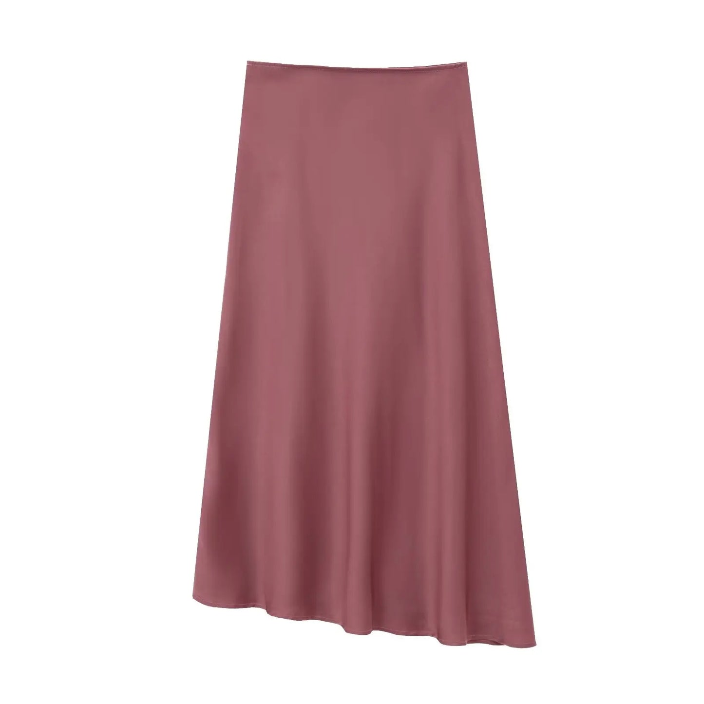 Women's new Chic fashion multi-color slim casual satin texture asymmetric MIDI skirt retro elastic waist women's skirt Mujer