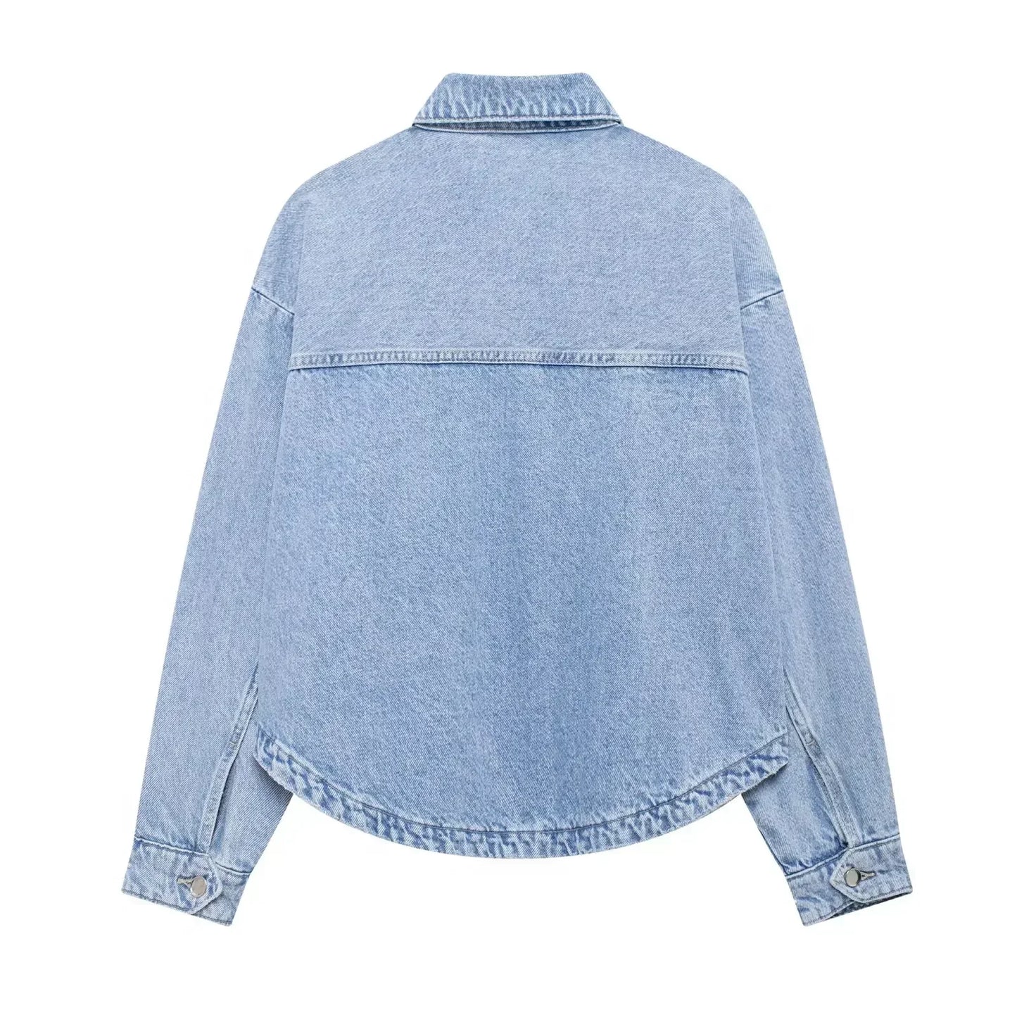 Women's new fashion patch pocket decoration casual lapel denim jacket coat retro long sleeved button up women's coat chic top
