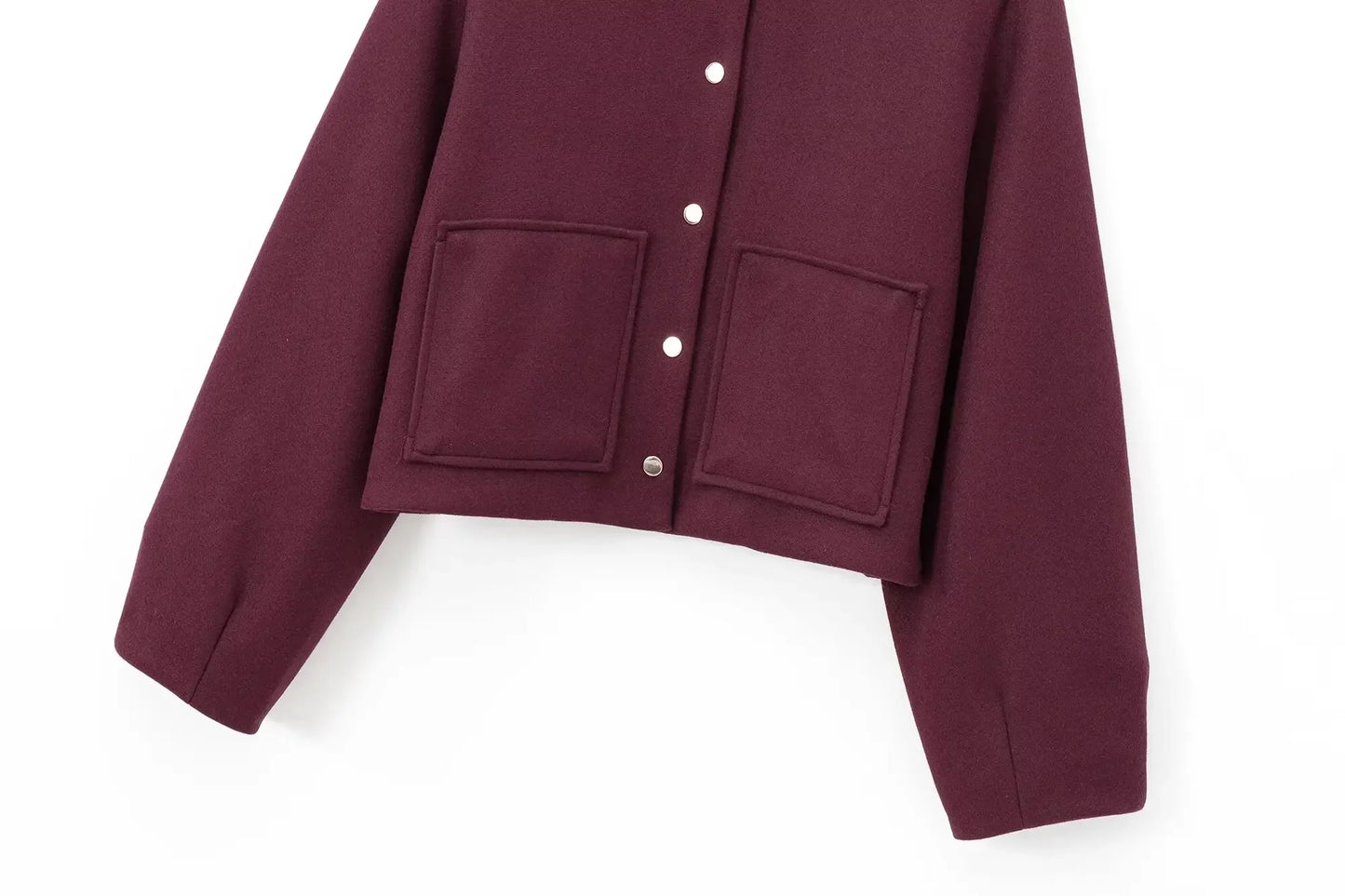 Women's new Fashion Pocket decoration short stand collar woolen jacket coat retro long sleeved button up women's coat chic top