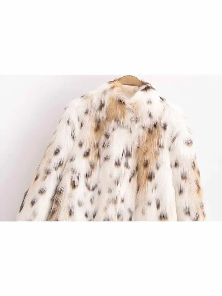 Women's new fashion artificial fur effect short warm print striped fleece coat retro long sleeved pocket women's coat chic top