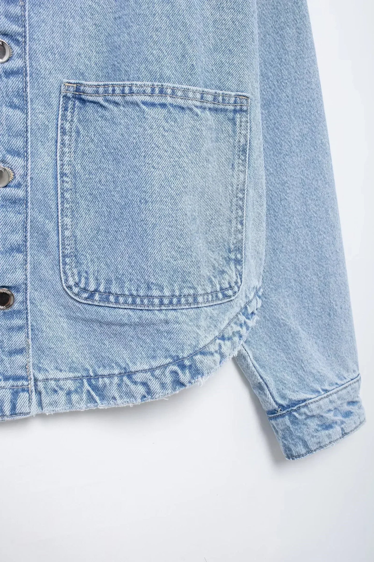 Women's new fashion patch pocket decoration casual lapel denim jacket coat retro long sleeved button up women's coat chic top