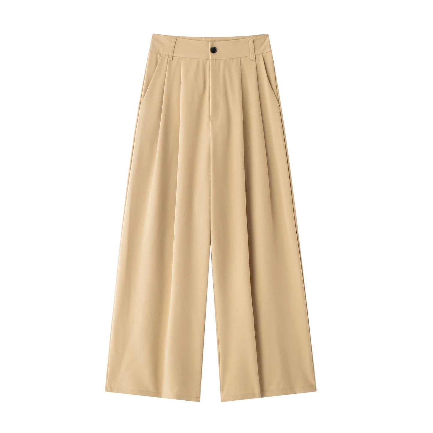 Women's new Fashion pleated decoration loose side pocket casual versatile wide leg pants retro high waisted zipper women's pants