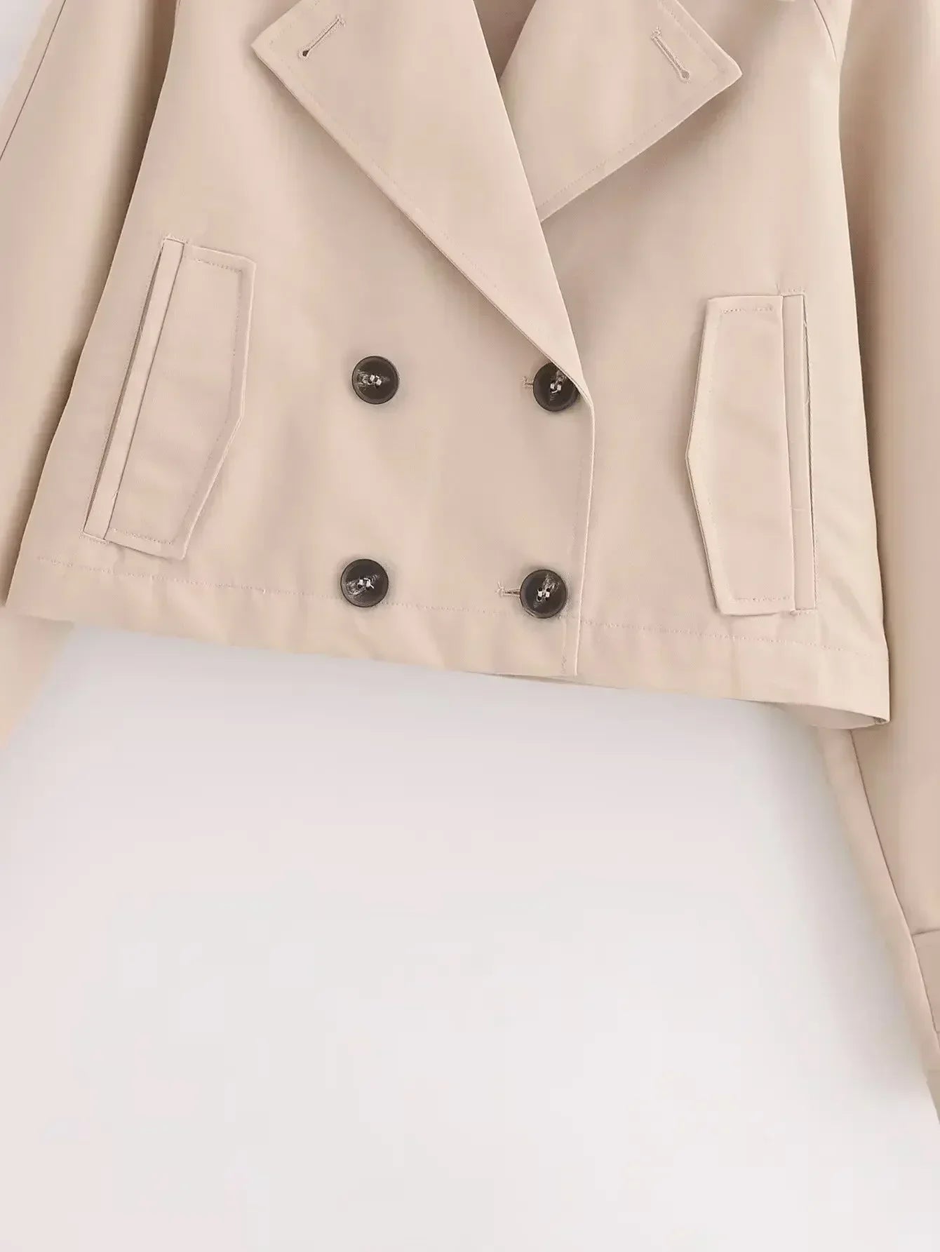 Women's new fashion short windbreaker style casual double breasted jacket coat retro long sleeved pocket women's coat chic top