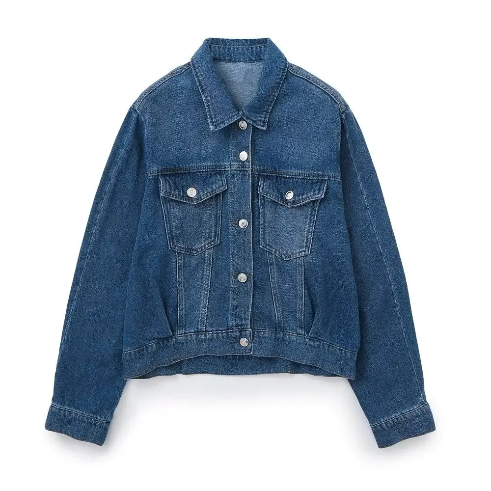 Women's new Fashion loose single breasted casual Versatile denim jacket Coat retro long sleeved pocket women's Coat chic top