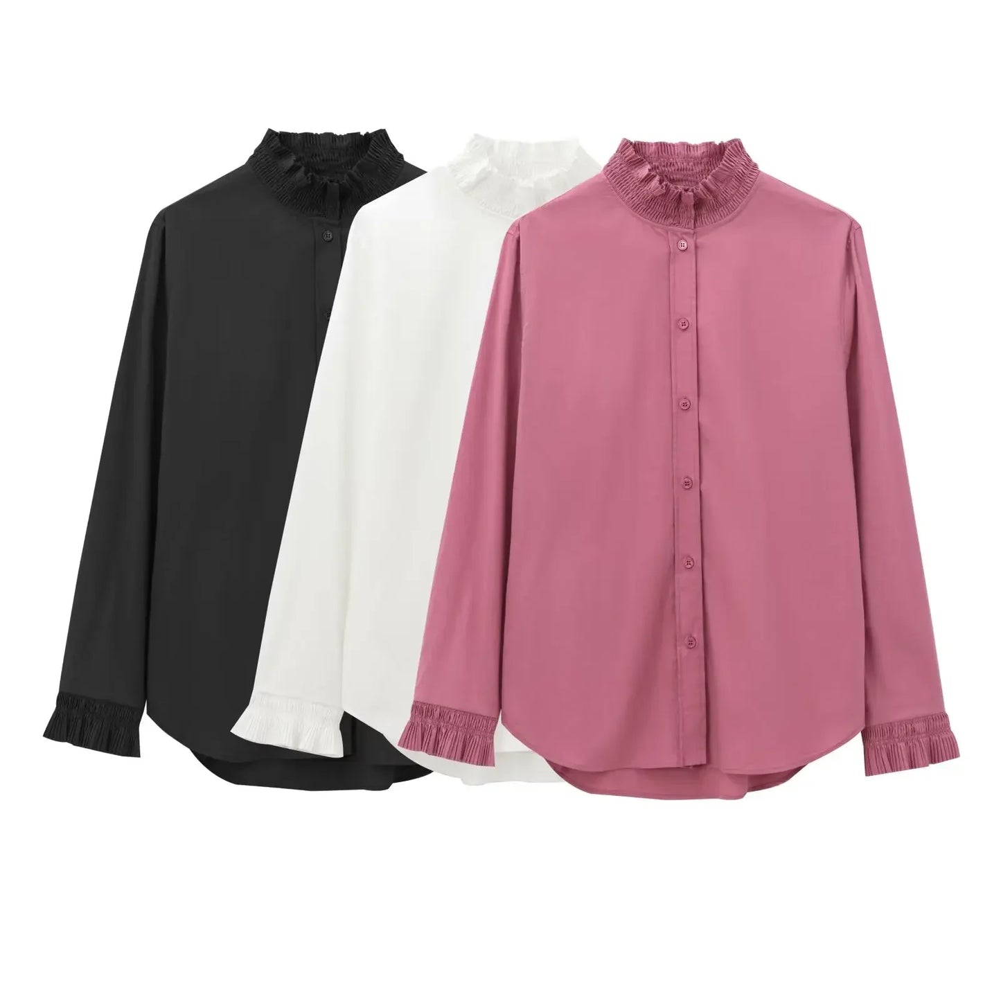 Women's new fashion pleated layered decoration casual single breasted solid shirt retro long sleeved women's shirt chic top