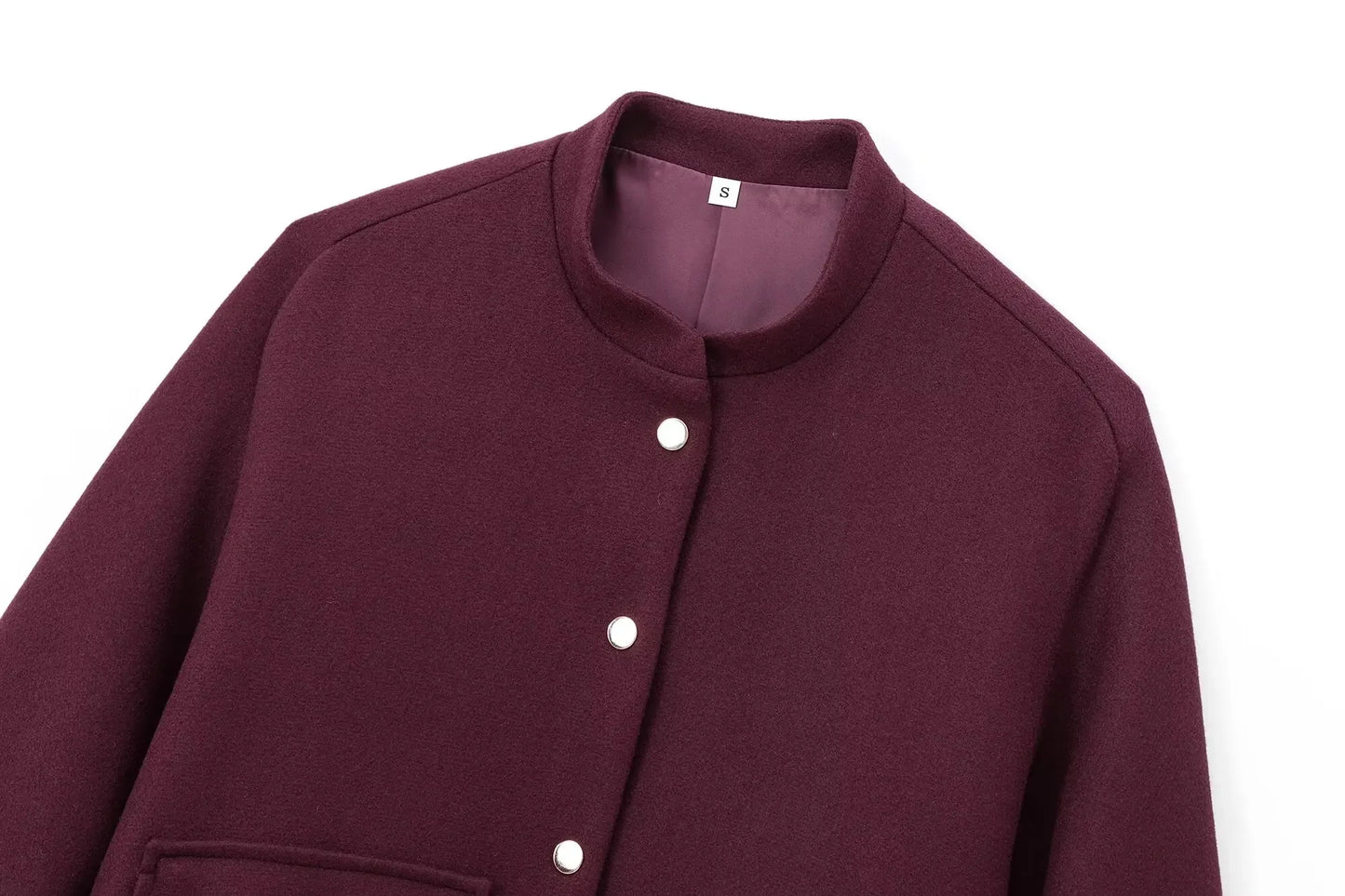 Women's new Fashion Pocket decoration short stand collar woolen jacket coat retro long sleeved button up women's coat chic top