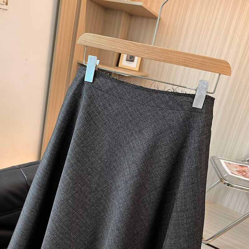 Women's chic Fashion comfortable texture gray draped MIDI skirt