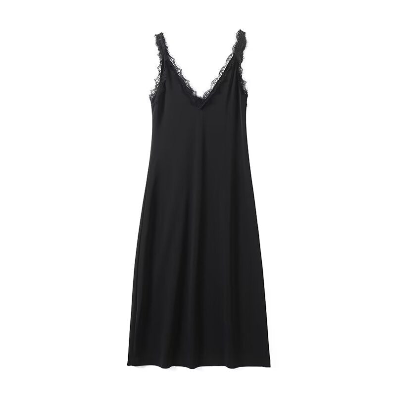 Women's 2025 new Fashion Lace Collar Sexy V-neck Midi Dress