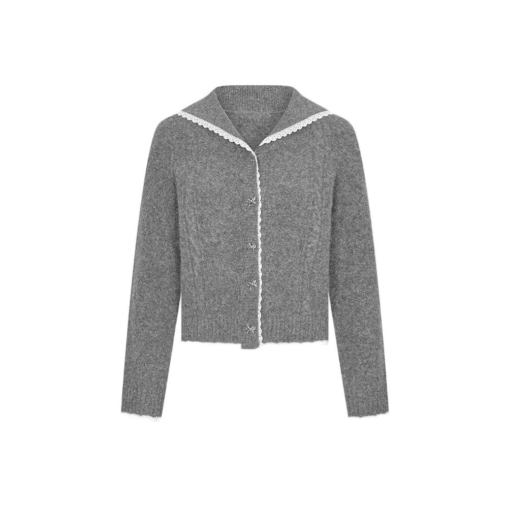 Women's new fashion patchwork lace Bow tie buckle knitted cardigan