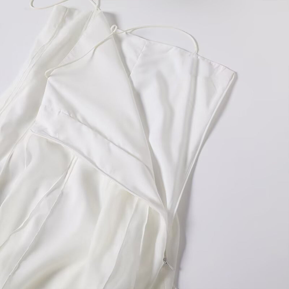 Women's new fashion vacation style draped suspender MIDI dress