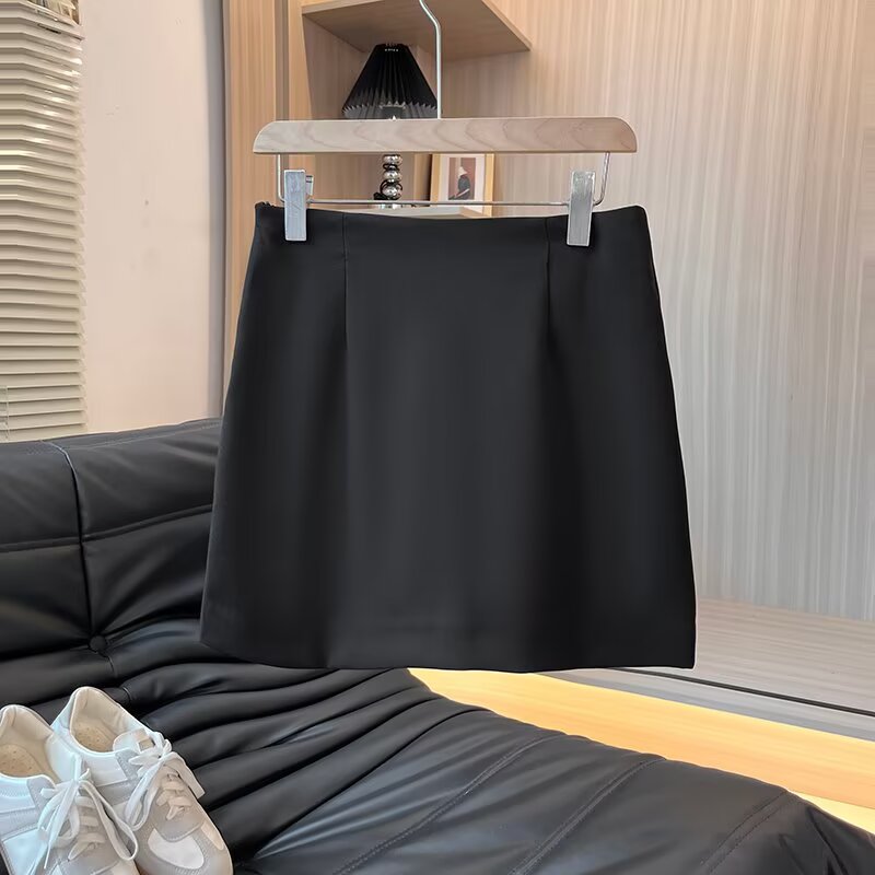 Women's new fashion black slim pleated A-line mini skirt