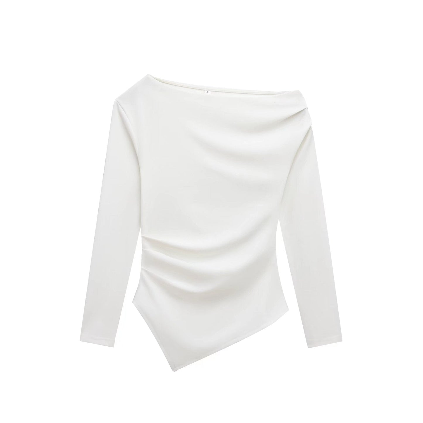 Women's New Fashion Casual Joker Asymmetric Velvet Top Retro Long Sleeve Slim Solid Color T-shirt Top.