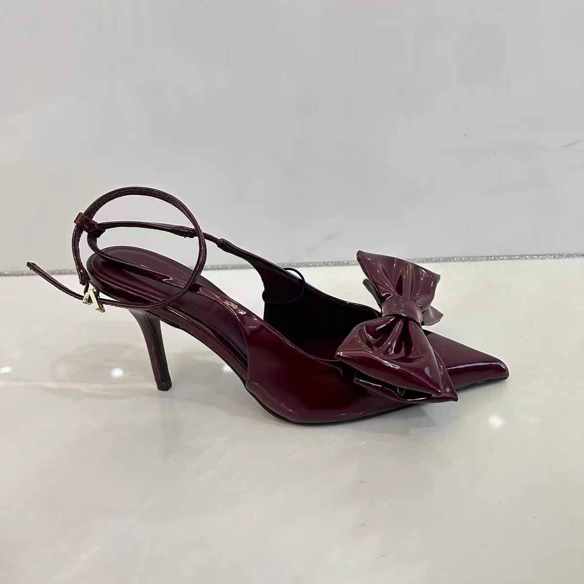 Women's New Fashion Joker Red Bow Decorated with High-heeled Shoes with Stiletto Sandals