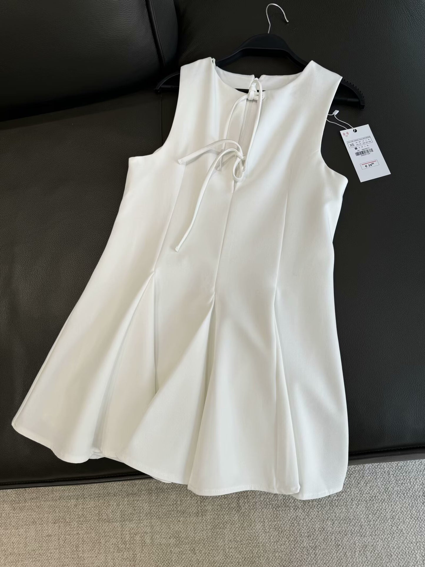 Women's new chic fashion bow tie decoration slim wave style wide swing mini dress retro sleeveless women's dress Mujer