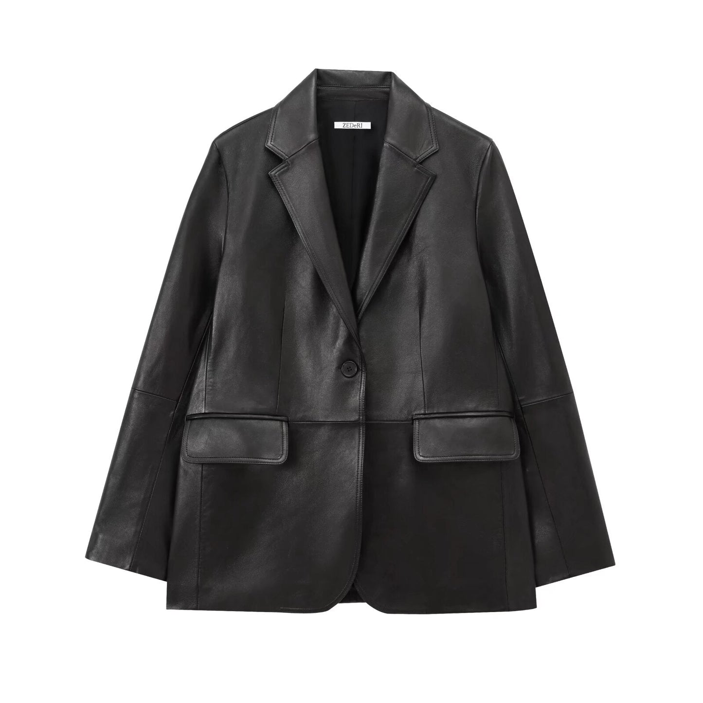 Women's New Fashion Casual Joker Leather Suit Jacket Retro Long Sleeve Pocket Women's Coat Chic Blazer