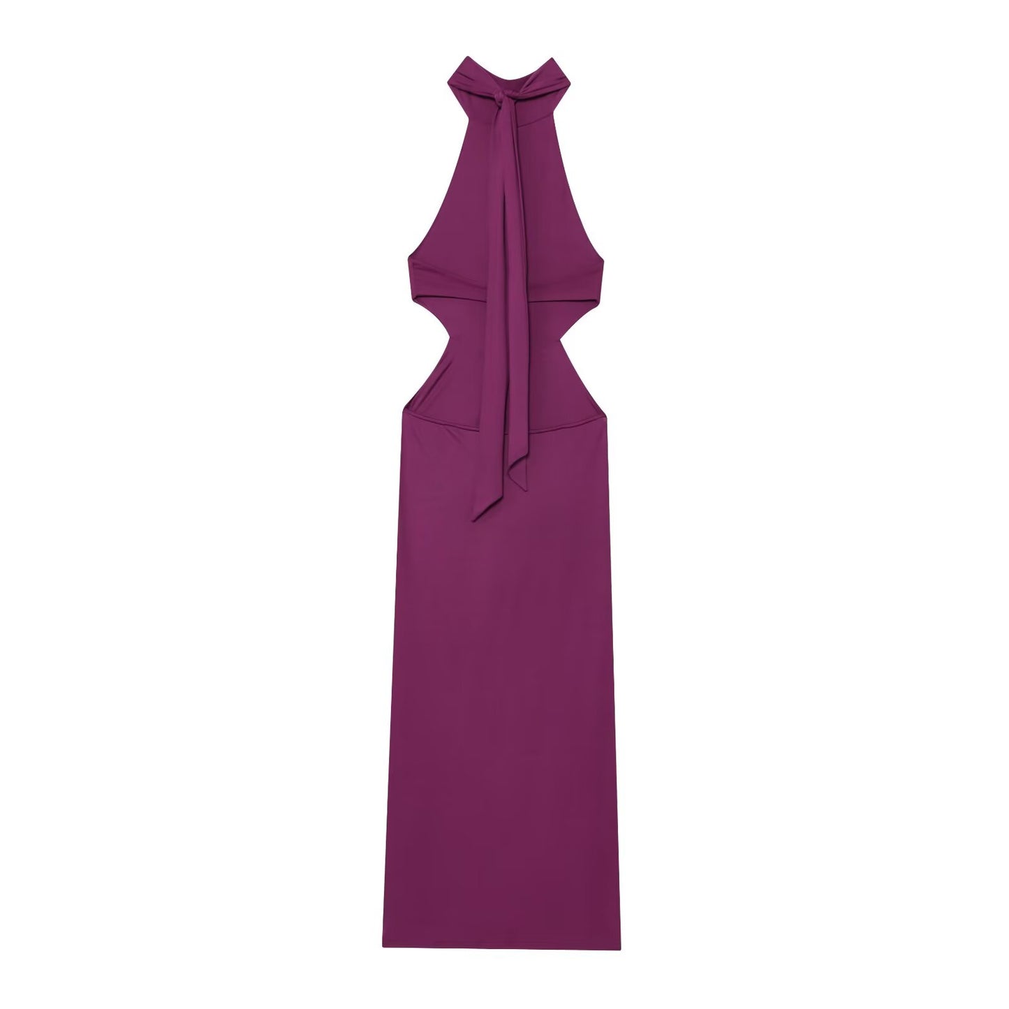 Women's new fashion sexy pleated hanging collar MIDI dress