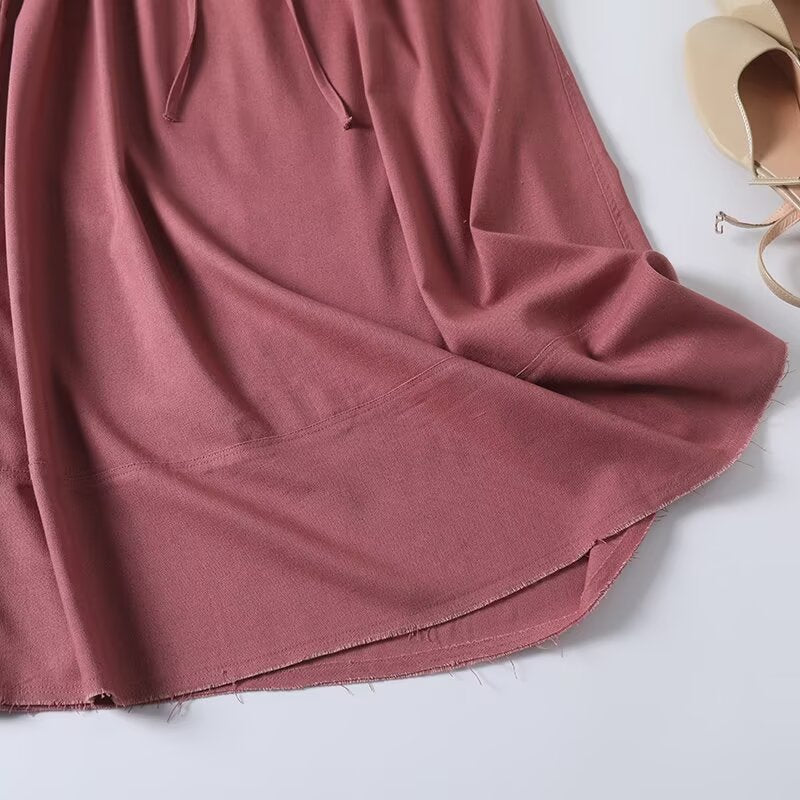 Women's Fashion Elastic Waist Drawstring Casual Color blocked Midi Skirt
