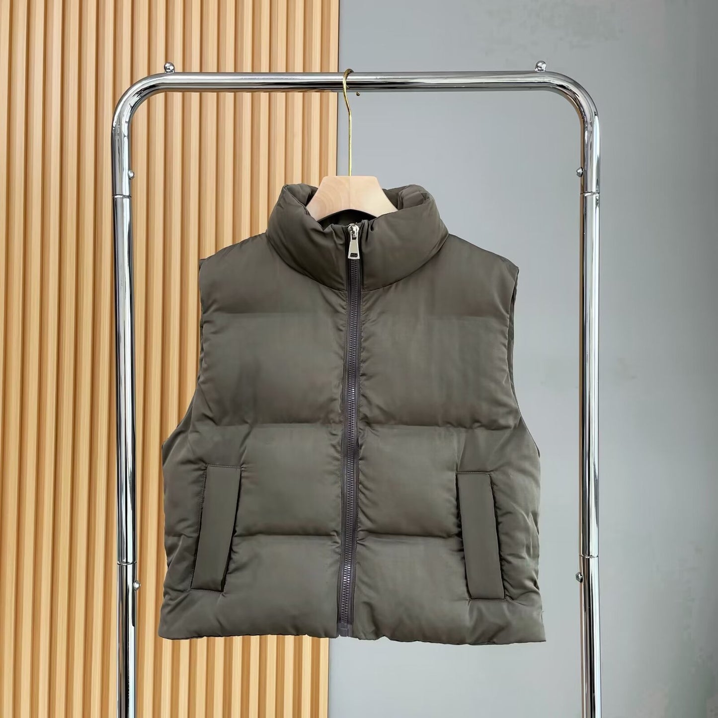 Women's standing collar sleeveless zipper cotton vest