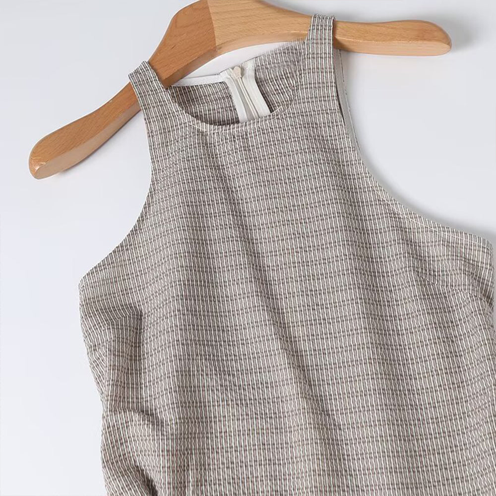 Women's chic Fashion irregular hem sleeveless plaid MIDI dress