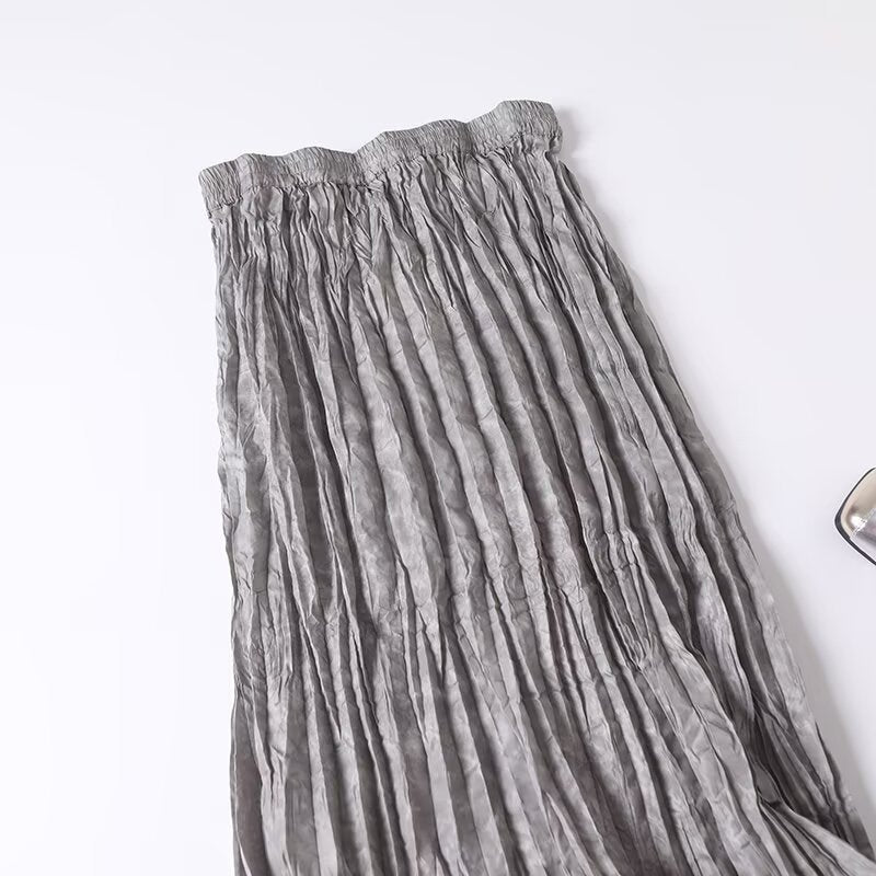 Women's 2025 new fashion elastic waist pleated MIDI skirt