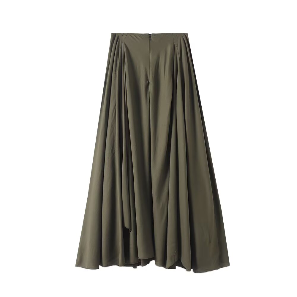 Women's new fashion irregular hem draped cotton linen MIDI skirt