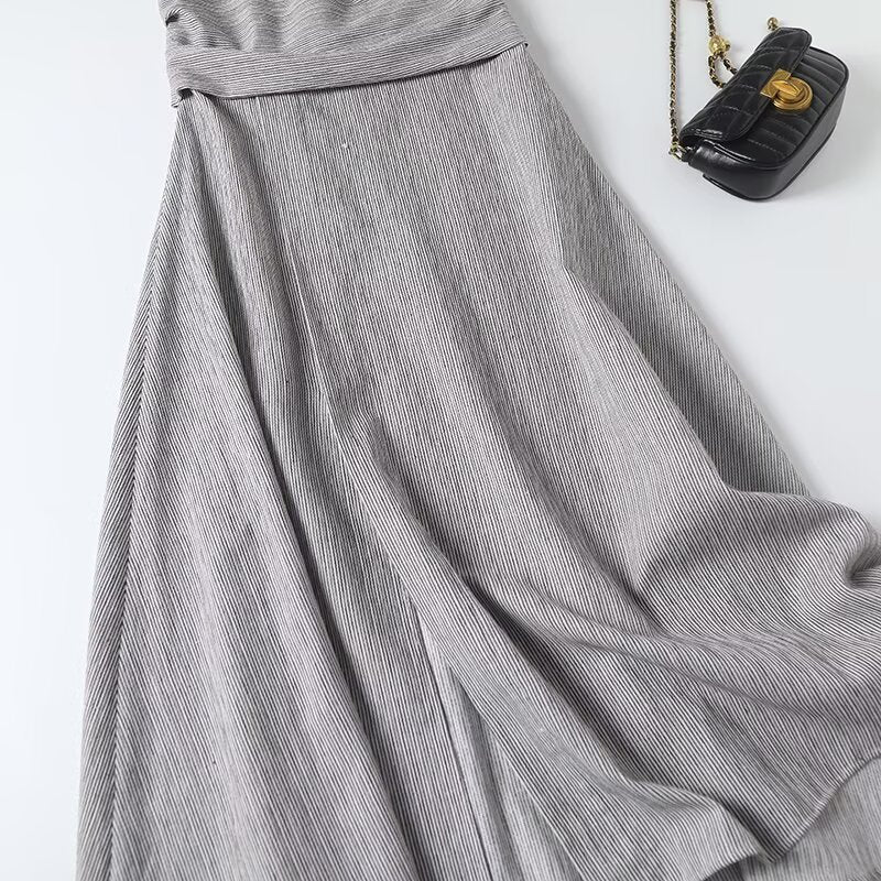 Women's New Fashion Sleeveless pinstripe Square Neck Midi Dress