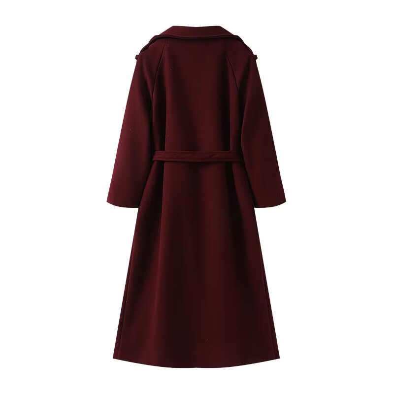 Women's Autumn and Winter New Fashion Joker Belt Accessories Double-breasted Long Coat Retro Long Sleeve Coat Chic Women's Coat.