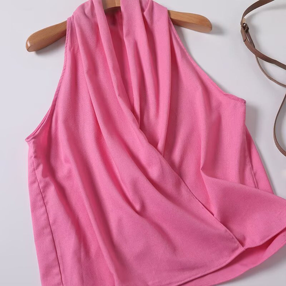 Women's new fashion cross hanging neck collar sleeveless top