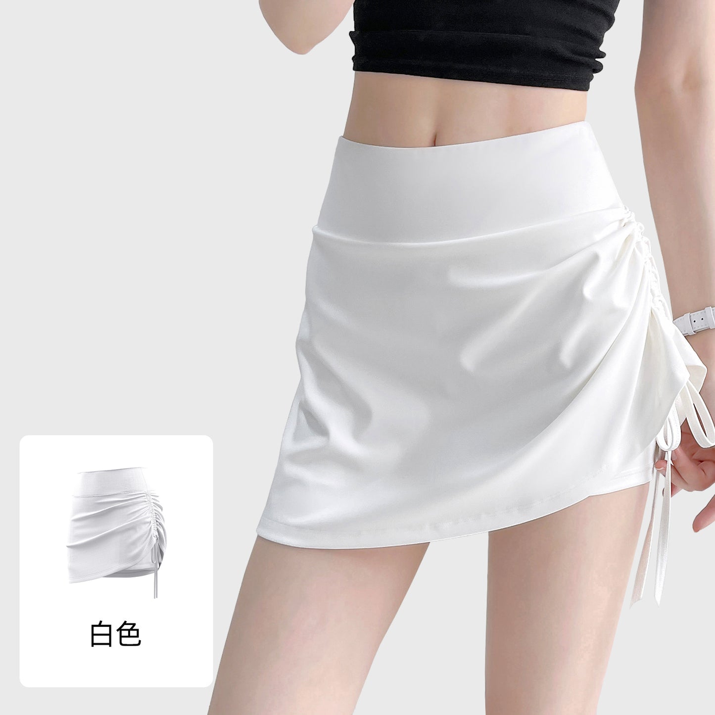 LU Women's New Wrinkle-proof Short Skirt and Hip-lifting Running Fake Two-piece Yoga Fitness Pants