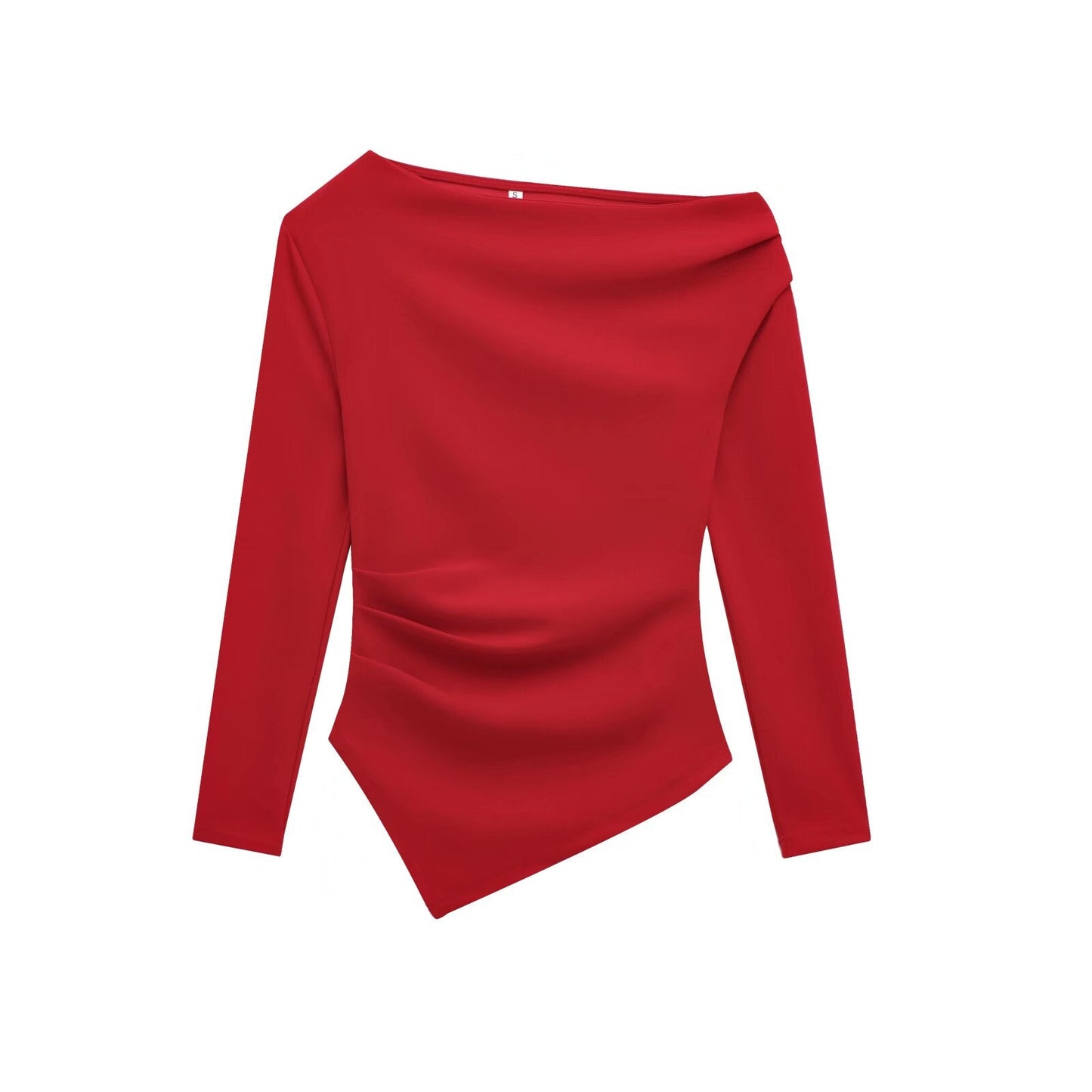 Women's New Fashion Casual Joker Asymmetric Velvet Top Retro Long Sleeve Slim Solid Color T-shirt Top.